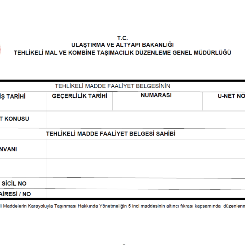 TEHLİKELİ MADDE FAALİYET BELGESİ (TMFB) ALINMASI